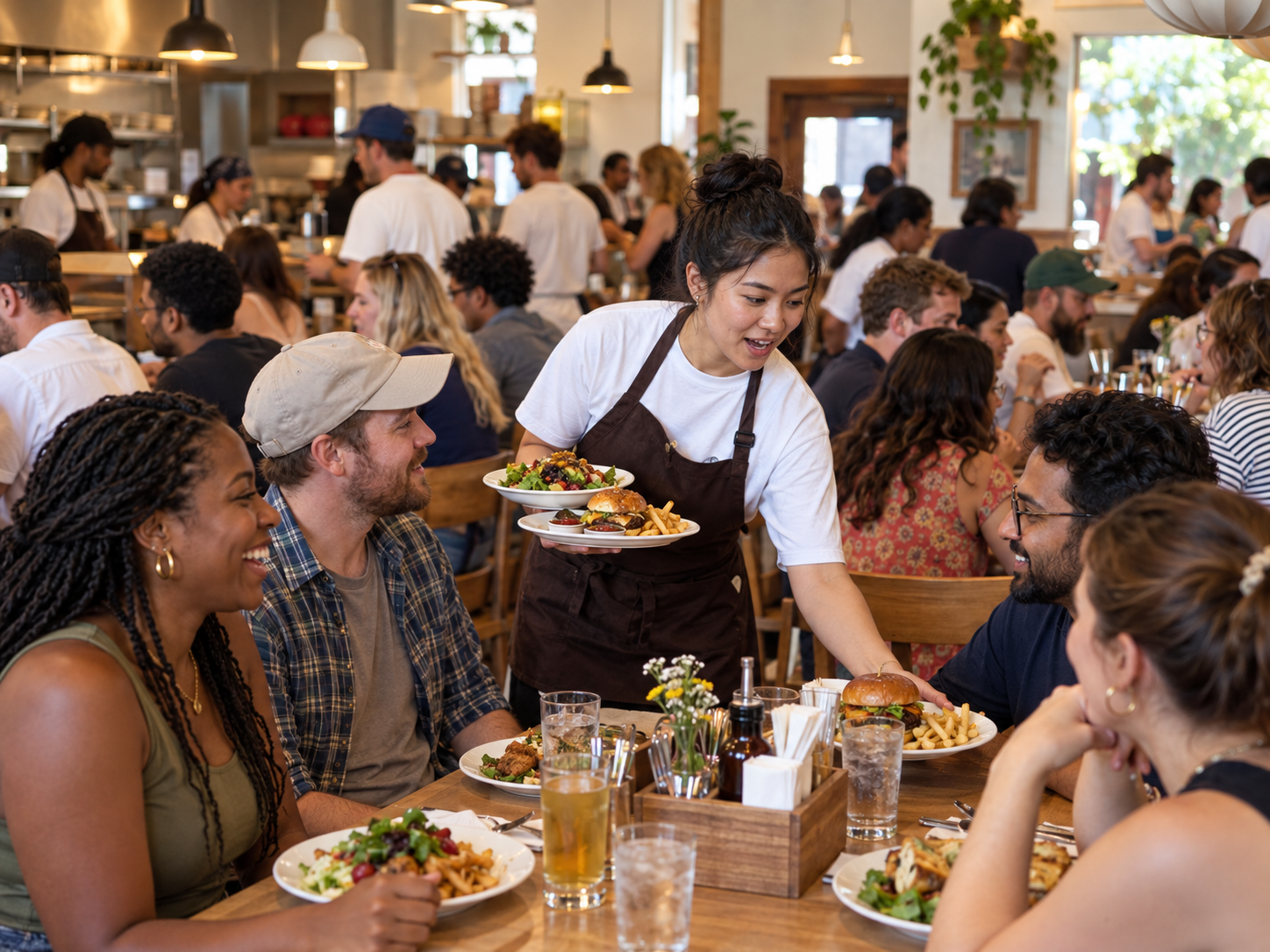 A busy dining room at peak service